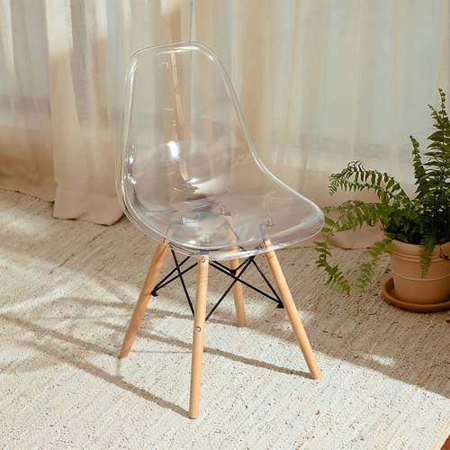 Fiber Chair with Acrylic Back and Wooden Legs - Transparent