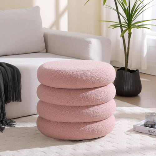 Decorative stool with boucle fabric – makeup stool for vanity table and dressing room, ottoman for living room and bedroom, 40x33 cm - various colors.