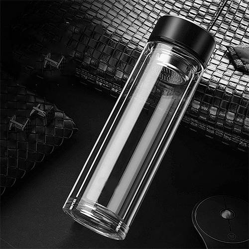 350ml Clear Double Wall Travel Glass Beverage Bottle Leak Proof Cups black Color