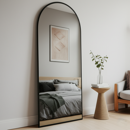Full Length Arched Floor Mirror, Full Body Mirror with Aluminum Frame, Standing, Hanging or Tilt Mirror for Bedroom and Living Room - 180x80 cm - (Shatterproof Option Available).