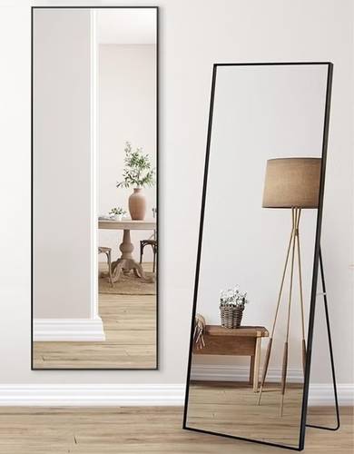 Elegant Full Length Mirror with Sturdy Stand - 50x160 cm - Black (Tempered Option Available)