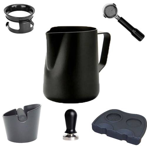 Professional Brew Tools 6 Piece Premium Coffee Set - (Compression Base + Compressor (Tamper) + Waste Container + Dosing Ring + Porta Rocket Filter + Steel Evaporator)