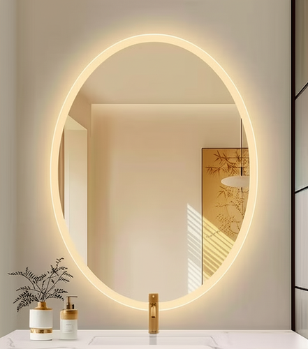 LED Oval Mirror with Touch Control Side Lights 3 Lighting Levels Wall Mounted for Bathroom, Living Room, Vanity, Bedroom - Multiple Sizes