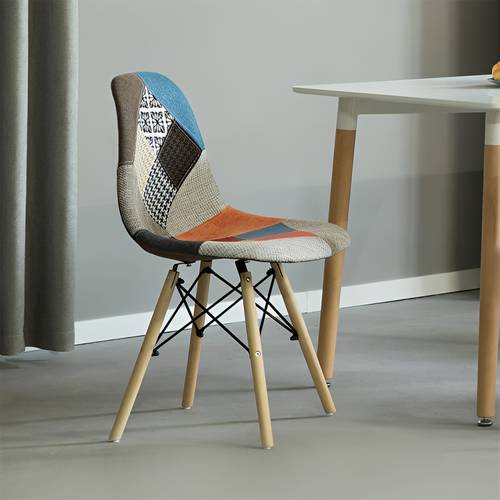 Easy-to-assemble chair padded with wooden legs and multi-colored fabric - Multiple Shapes