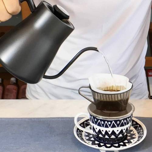 Long Narrow Spout Coffee Pot 800ML With Thermometer and Wooden Handle Drip Kettle Pour Coffee Pot