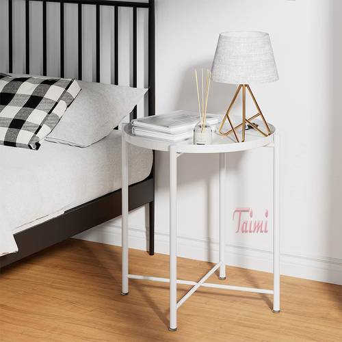 Round foldable table with removable tray in white
