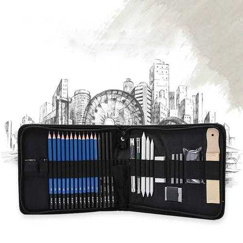  32 Pieces Drawing Sketch Pencils Sketching Pencils Set Graphite Charcoal Pencils for Drawing with Portable Kit Bag Painting Drawing and Art Supplies