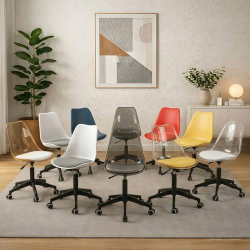 Stylish office chair with adjustable height, black legs, wheels, 360° swivel seat, and leather padded cushion - multi-colored.