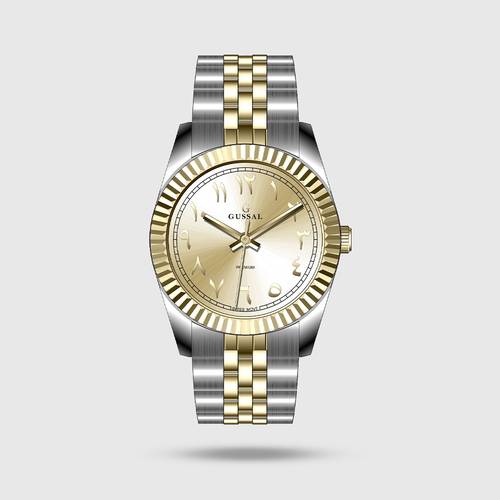 ساعة نسائية باللون الفضي والذهبي ميناء باللون الذهبي  موديل 5014