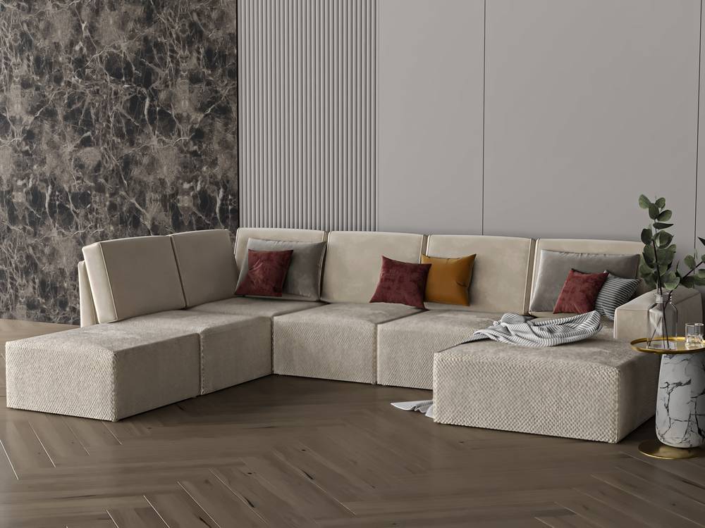 كنب الزاوية البيج فانيليا موديل اناقة بمقاس 330×250×155
