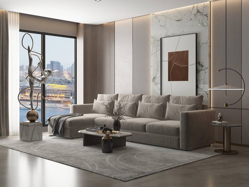 كنب زاوية فضي أوف وايت موديل "بريق" بمقاس 340×160
