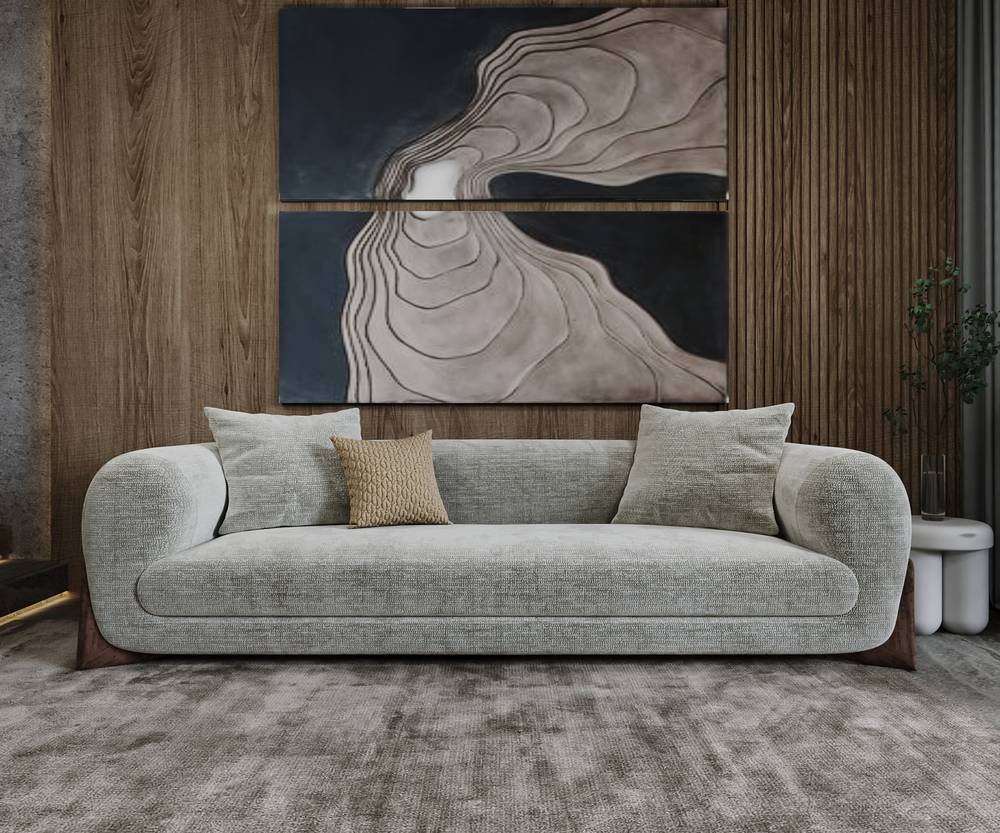 كنبة رصاصي فاتح قماش شانيل مقاس 235x88x45 سم