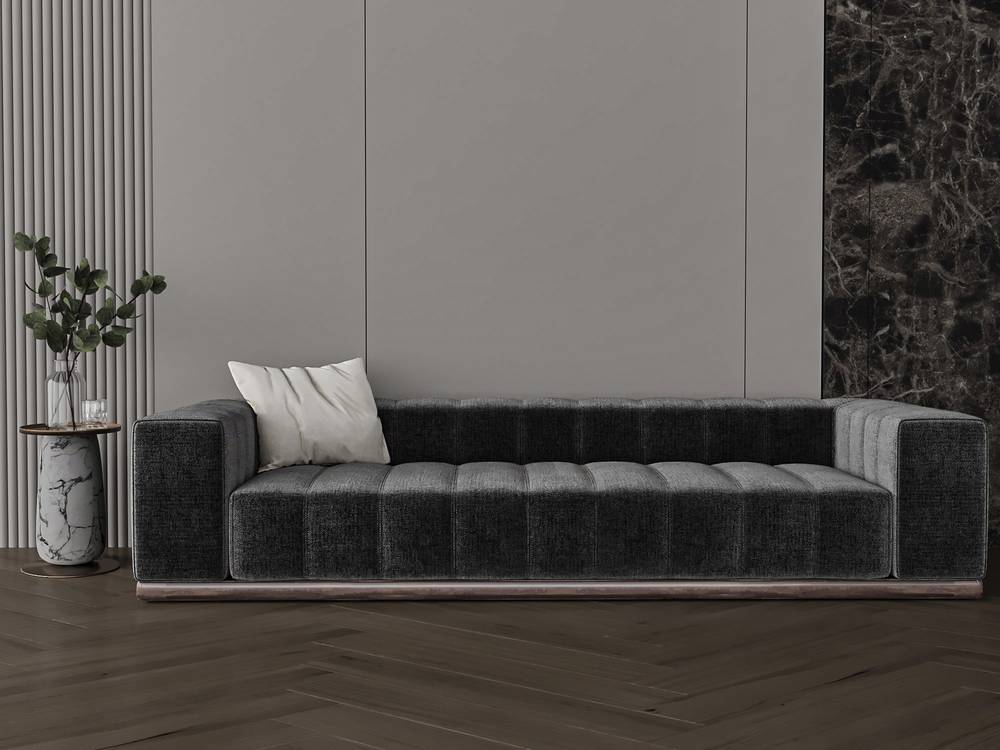 كنبة أسود قماش مخمل مقاس 223x82x45 سم