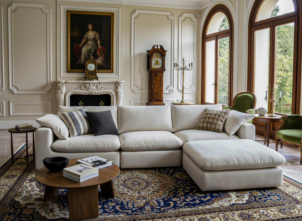 Off-white cream corner sofa model 