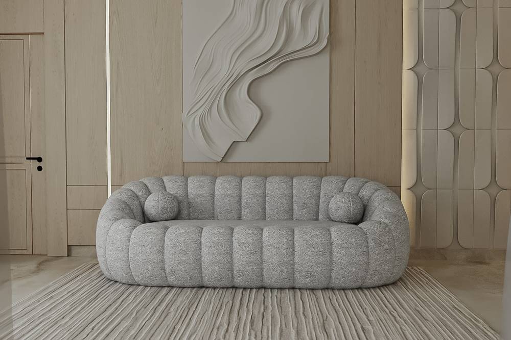 كنبة رصاصي قماش شانيل مخمل مقاس 220x85x38 سم