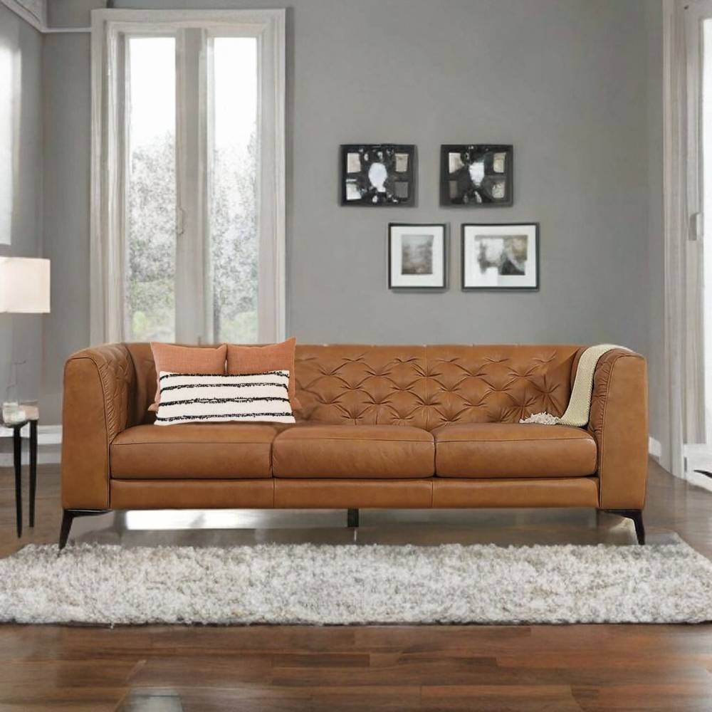 كنبة جلد بني مقاس 225x85x45 سم