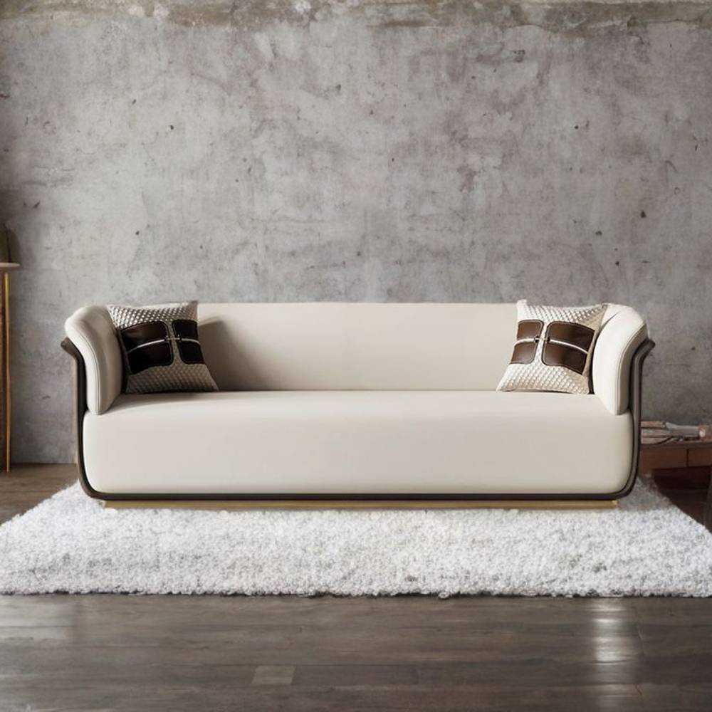 كنبة حليبي قماش مخمل مقاس 225x80x40 سم