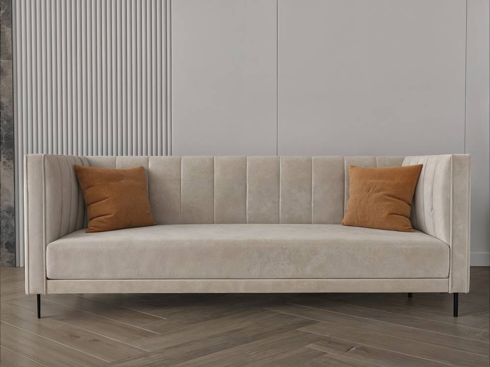 كنبة بيج غامق قماش مخمل مقاس 215x80x40 سم