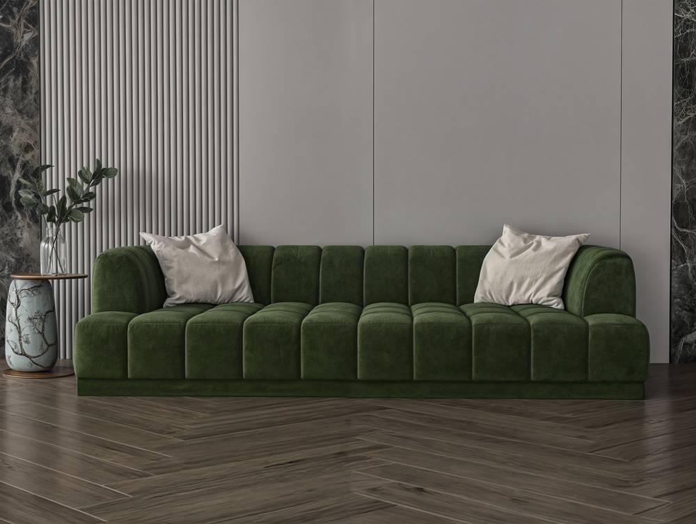 كنبة زيتي داكن قماش مخمل مقاس 225x85x37 سم