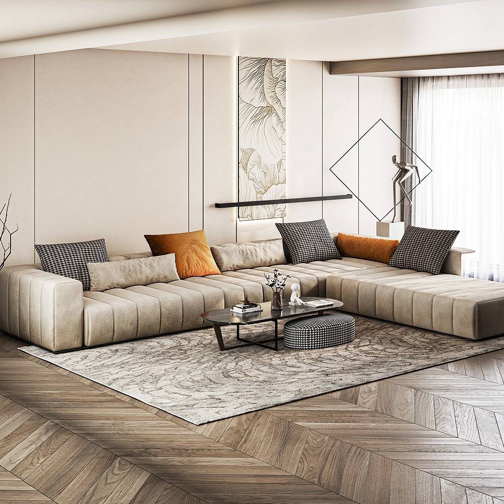 كنب زاوية السكري حليبي موديل "بهاء" بمقاس 340×230