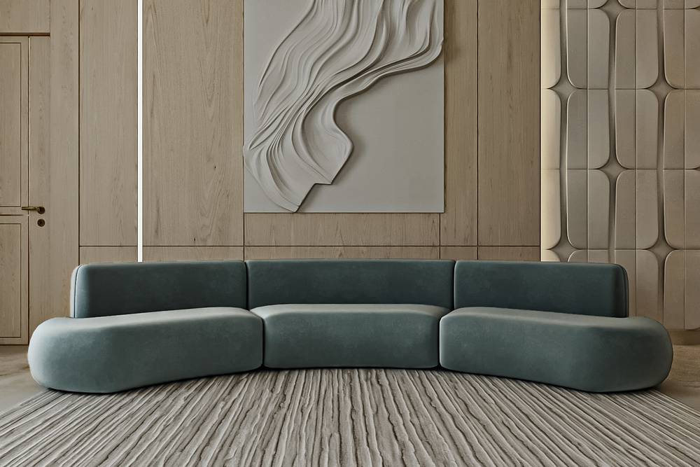 كنبة رمادي نيون قماش مخمل مقاس 300x85x38 سم