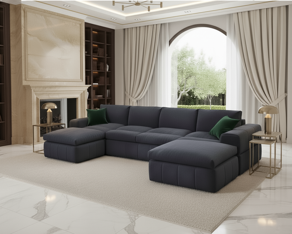 كنب زاوية الموف رمادي موديل "روعة" بمقاس 320×145×145