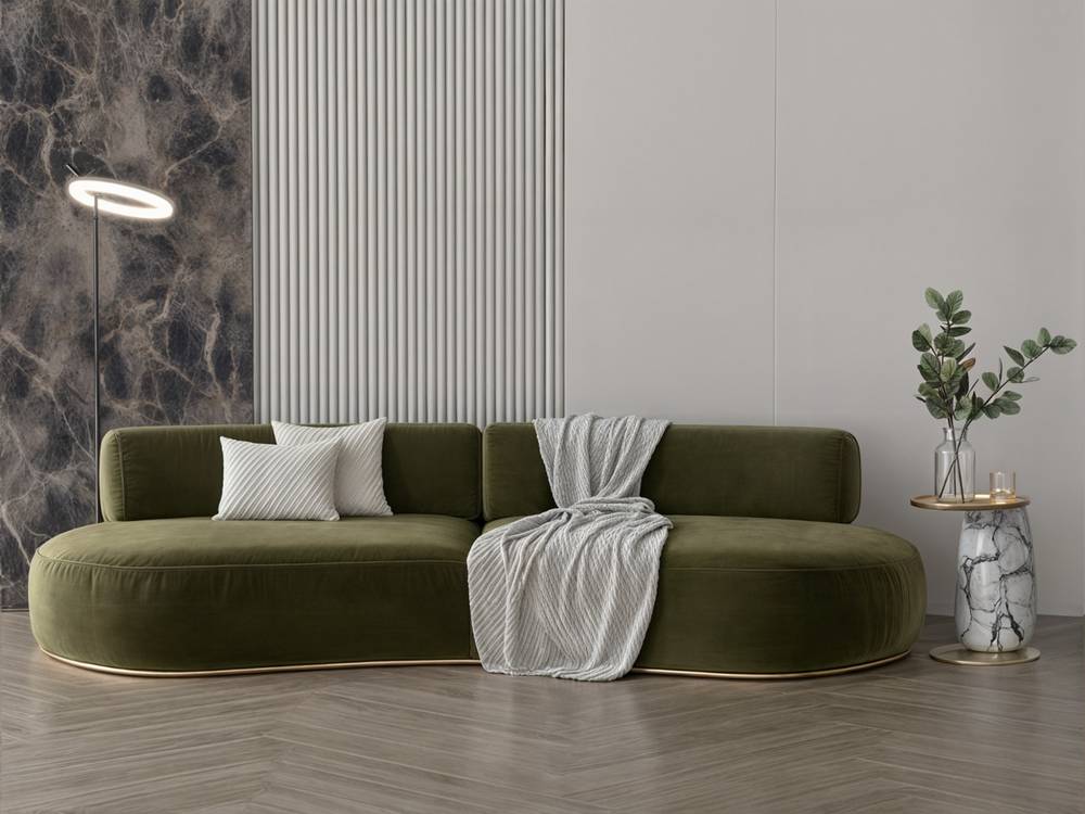كنبة زيتي عشبي قماش مخمل مقاس 250x85x40 سم