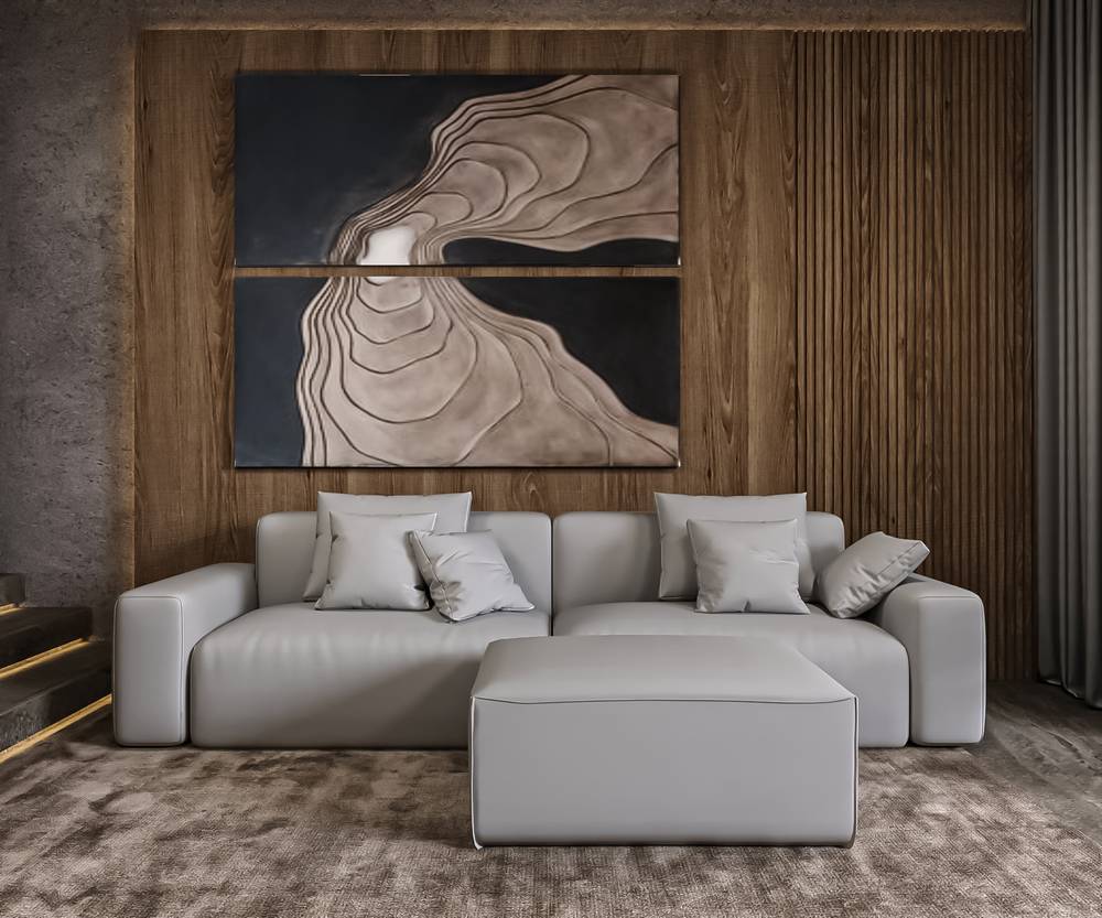 كنبة فضي أوف وايت قماش شانيل مقاس 225x92x41 سم