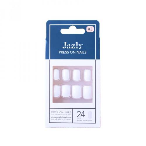 Jazly Press-On Nails White Square Shiny - No.3
