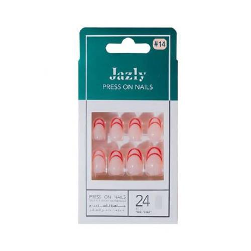 Jazly Press-On Nails Red French Oval - No.14