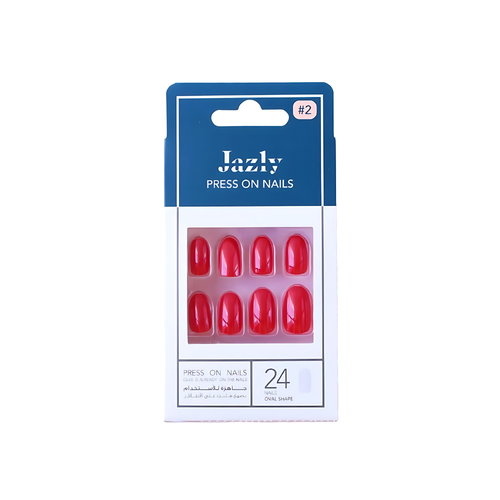 Jazly Press-On Nails Red Oval Shiny - No.2