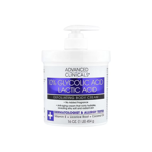 Advanced Clinicals Glycolic 10% & Lactic Acid Body Peel Cream - 454g