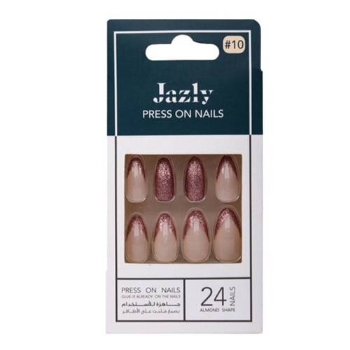 Jazly Press-On Nails Glittery Pink - No.10