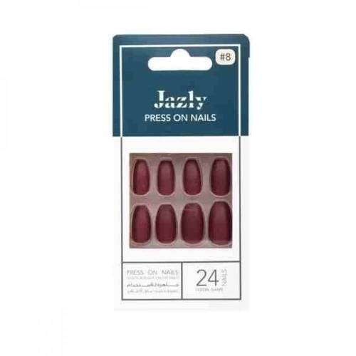 Jazly Press-On Nails Deep Red Coffin - No.8