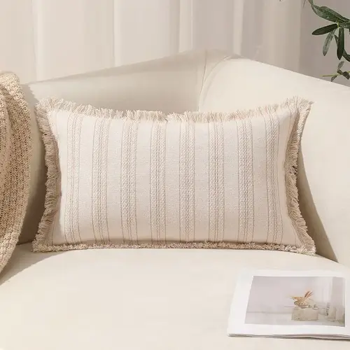 غطاء وسادة ديكور بوهيمي مخطط مهدب 30x50 سم