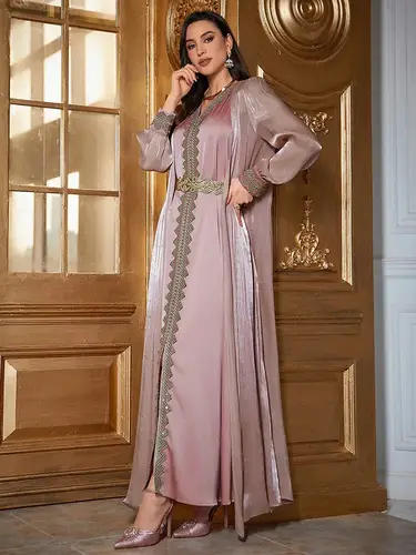 TOLEEN 2024 New Women's Luxury Elegant Party Evening  Floral Applique Long Sleeve Glamorous Kaftan Jalabiya Arabian ModestDress