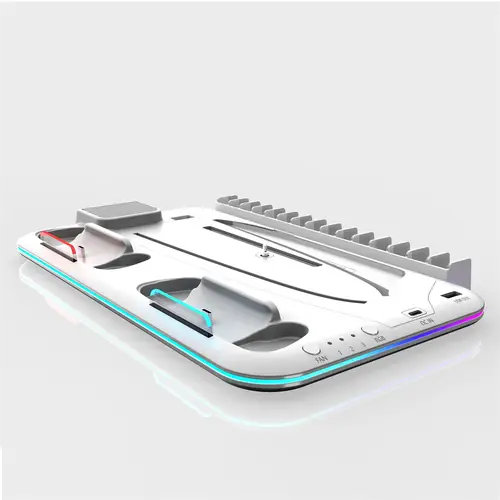 قاعدة تبريد مع شاحن يد تحكم RGB لـ PS5/SLIM (قرص/رقمي) وحامل سماعة