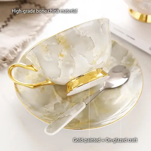 طقم شاي وقهوة بورسلين فاخر بتصميم رخامي
