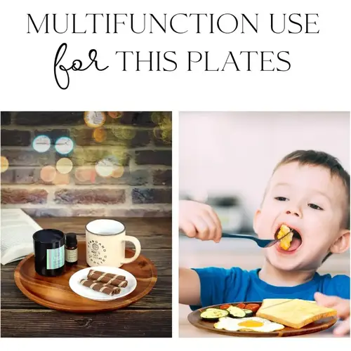 20/25cm Acacia Wood Round Wooden Dinner Tray Easy To Clean, Pizza Salad Tray Fruit Dessert Tray, Snack Tray, Stackable, Reusable