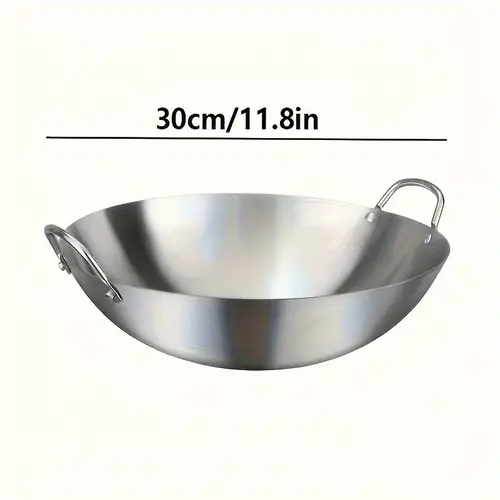 1pc Large Stainless Steel Wok, Uncoated Thick High-Quality Durable Chef'S Pan with Dual Handles, Easy to Clean for Commercial