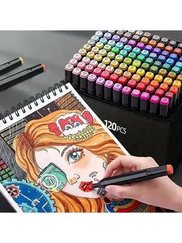 طقم أقلام ماركر احترافية برأس مزدوج للرسم والتلوين