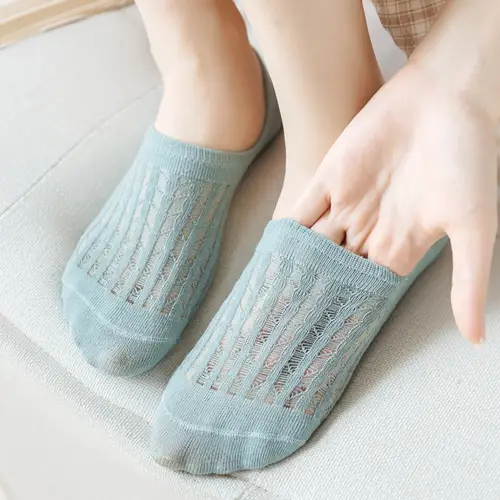 10 Pairs Invisible Mesh Women's Socks Hollow Non-slip Invisible Boat Socks Comfy & Breathable Soft Summer Ultra-thin Solid Sox
