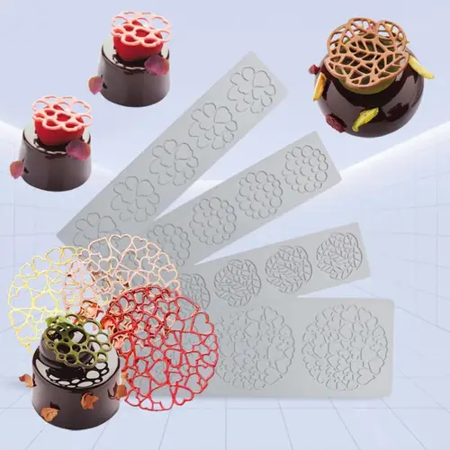 Meibum 9 Types Chocolate Dessert Decorating Tools Heart Shaped Pastry Lace Mat Leaves Texture Sugar Craft Silicone Pad Cake Mold