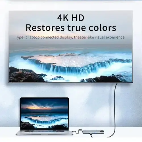 موزع يو اس بي نوع سي 8 في 1 بمنفذ اتش دي ام اي 4K وايثرنت وقارئ بطاقات وشحن بي دي