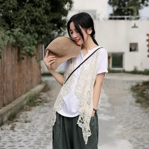 Hippie Froral Patch Design Vest Retro Vintage Crochet Summer Beach Cover Up Top Asymmetric Open Stitch Kimono Cardigain 2023