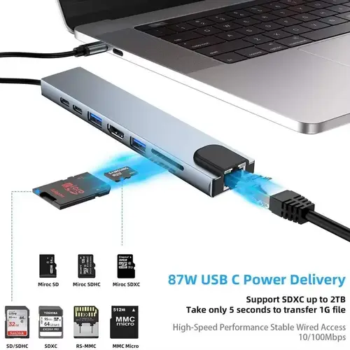 محطة إرساء USB-C احترافية HDMI 4K وVGA وإيثرنت وشحن PD 100 واط