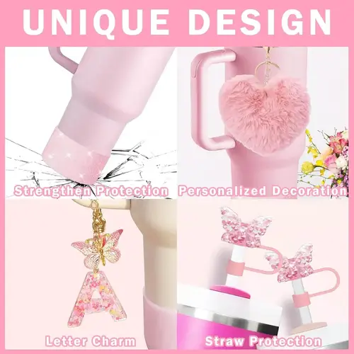 طقم إكسسوارات كوب بتصميم ستانلي 9 قطع بتصميم فراشة 30/40 أونصة