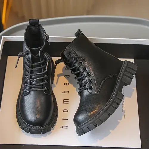 Spring Autumn Girls Ankle Boots Fashion School Kids Leather Boots Thick Bottom Non-slip Children's Platform Causal Boots Black