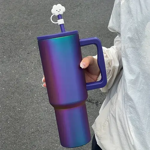 1pc Insulated Large Capacity Car Ice King Cup 40oz Stainless Steel Double Wall Vacuum Straw Cup Multi-colors with Wide Handle