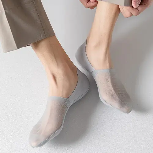 3pairs Men's Socks Summer Ultra-thin Invisible Elastic Silicone Non-slip Boat Sock Mesh Breathable Comfortable No Show Sokken
